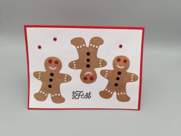 Frohes Fest Karte Lebkuchenmänner Rot-Weiß